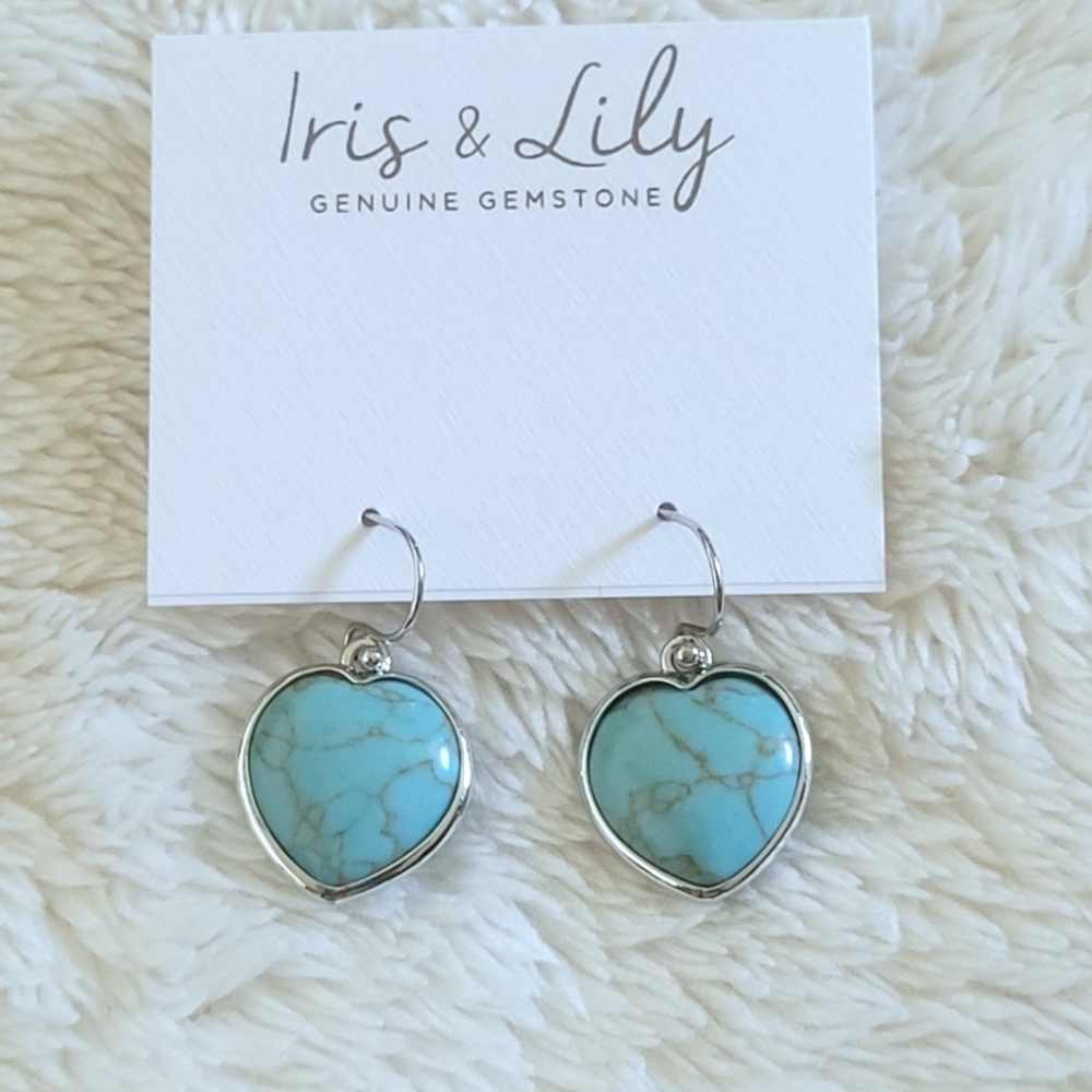 Iris & Lily Turquoise With Copper Veins Heart♥️ Drop⬇️ Earrings - Picture 1 of 15